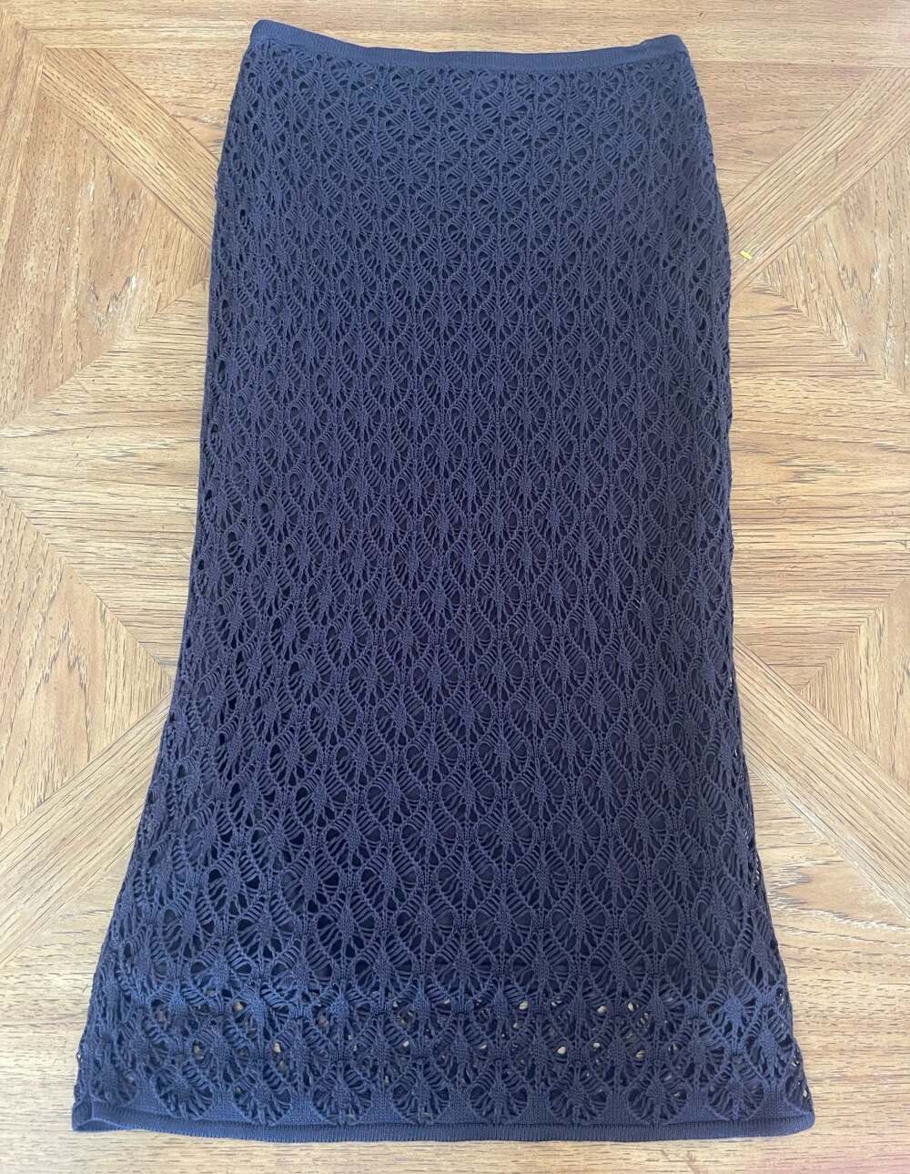 Boho Crochet Midi Skirt Cynthia Reed Silk Blend Brown Earthy Festival Size S